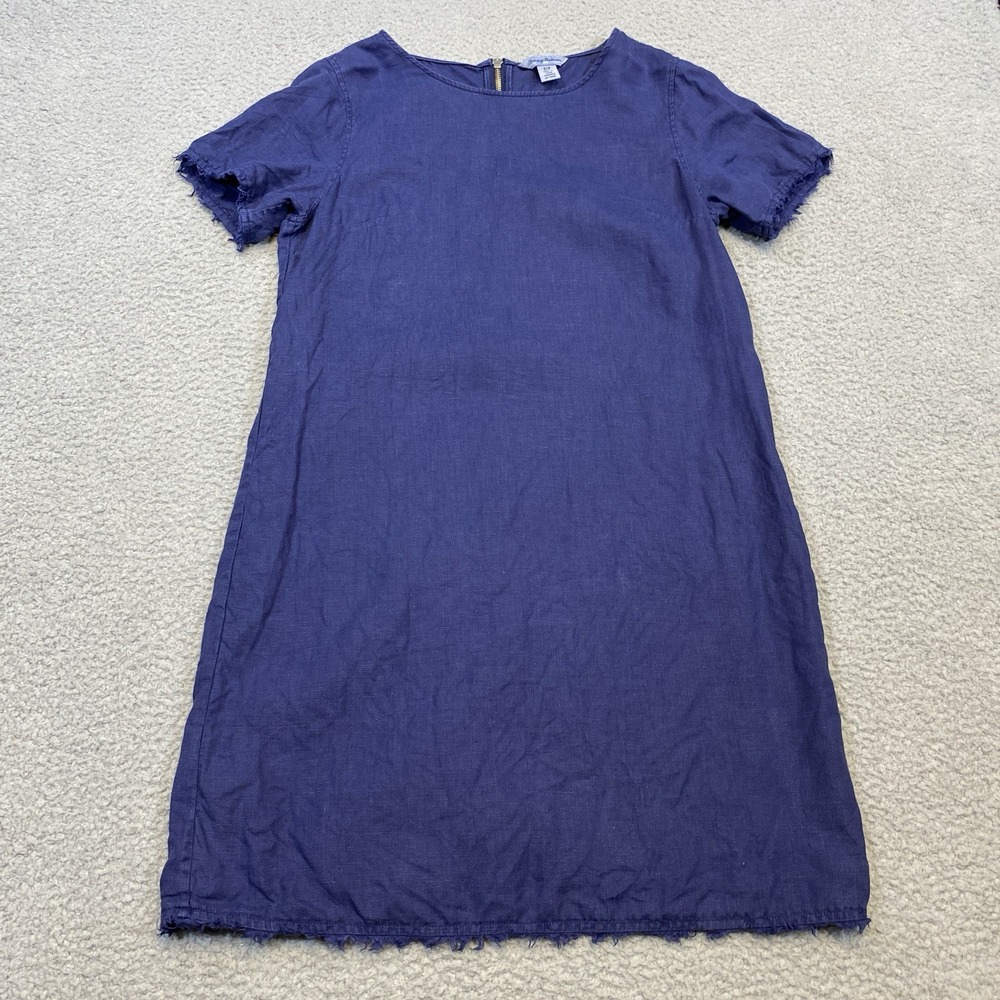Tommy Bahama Dress Women's Small Blue Linen Frayed Hems A Line Zip Beach Aloha - Picture 7 of 8